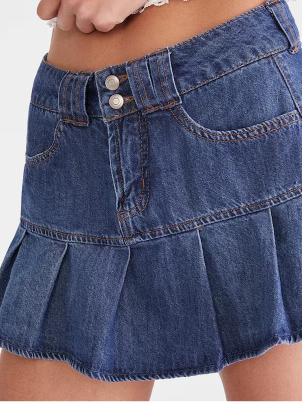 Aeropostal Aero Low Rise Denim Ruffle Mini Skirt - Blue w/ Shorts